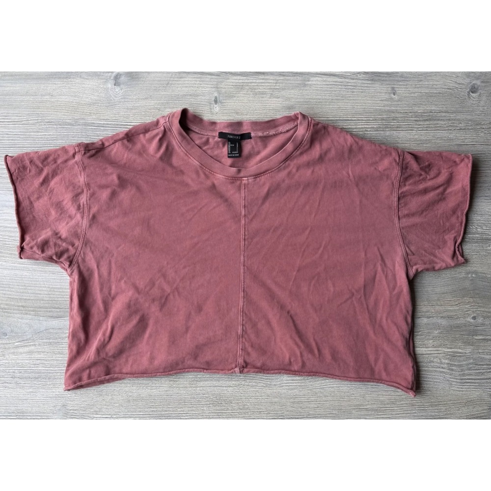 Forever 21 Mauve Pink Cropped T-Shirt Boxy Raw Hem Cotton Tee L Gorpcore Indie
